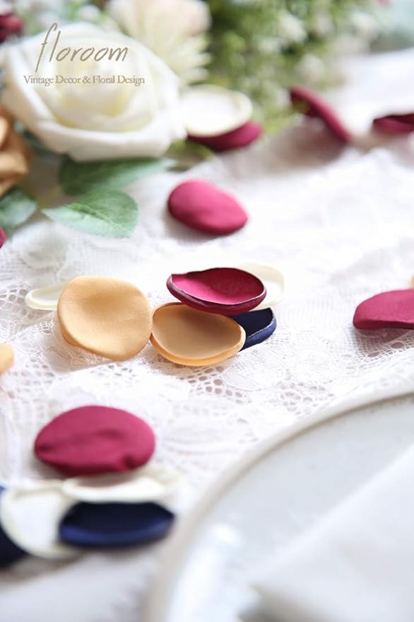 Floroom 500pcs Rose Petals Burgundy Navy Faux Silk Flower Petals for Wedding Flower Girl Basket Aisle Runner Scatter Dinner Table Centerpieces Party Confetti Bridal Shower Romantic Night Decoration