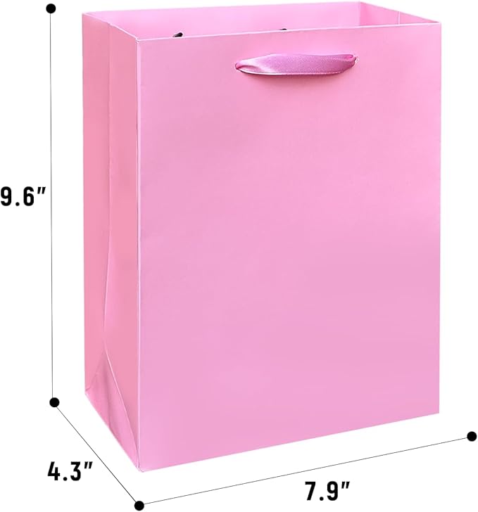 Gcardist Pink Gift Bags with Tissue Paper for Wedding, Birthday, Party Supplies-7.9"x4.3"x9.6" Medium Size Cardboard Gift Bags（16pcs Bags +32pcs Tissue Paper ）