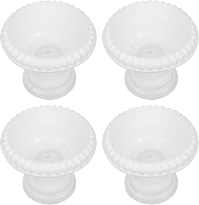 4pcs Mini Roman Style Flower Pots, Plastic Wedding Flower Containers, Decorative Pedestal Planters for Home, White, 6.29 x 6.29 x 5.51 Inch