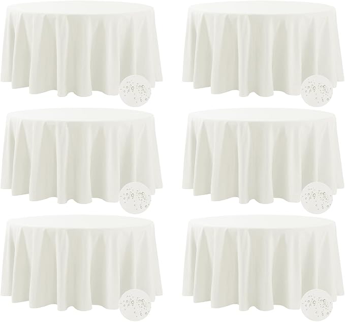 Fokitut 6 Pack Waterproof Round Tablecloth, 120 Inch, Stain Resistant and Wrinkle Polyester Table Cloth, Fabric Table Cover for Kitchen Dining, Wedding, Party, Holiday Dinner-Ivory