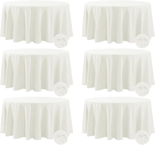Fokitut 6 Pack Waterproof Round Tablecloth, 108 Inch, Stain Resistant and Wrinkle Polyester Table Cloth, Fabric Table Cover for Kitchen Dining, Wedding, Party, Holiday Dinner-Ivory