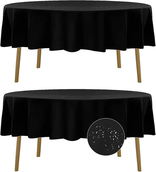 Fokitut 2 Pack Waterproof Round Tablecloth, 70 Inch, Stain Resistant and Wrinkle Polyester Table Cloth, Fabric Table Cover for Kitchen Dining, Wedding, Party, Holiday Dinner-Black