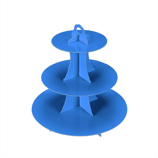 3-Tier Cupcake Stand, Cake Stand holder, Tiered DIY Cupcake Stand Tower for Dessert Table Displays, Birthday Theme Party Favors Decoration, Floral Tea Party, 12" W x 12.8" H, Blue