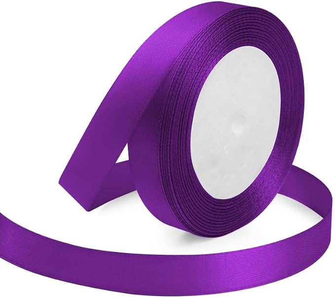 Purple Ribbon 5/8 Inches x 25 Yards, Purple Satin Fabric Silk Ribbon for Gift Wrapping, Bows Making, Floral Bouquets, Wreaths, DIY Handicrafts, Sewing Projects, Baby Shower and Wedding Party