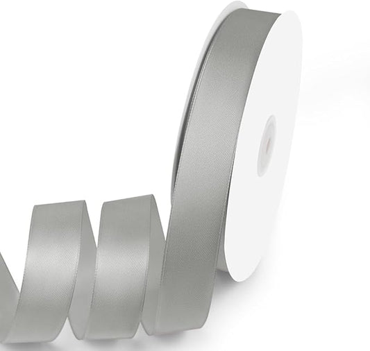 1" x 100 Yards Satin Ribbon - Silver Silk Ribbon with Spool - Ideal for Gift Wrapping, Floral Bouquets, Crafts, Wedding Party Decorations, Christmas and Sewing Projects
