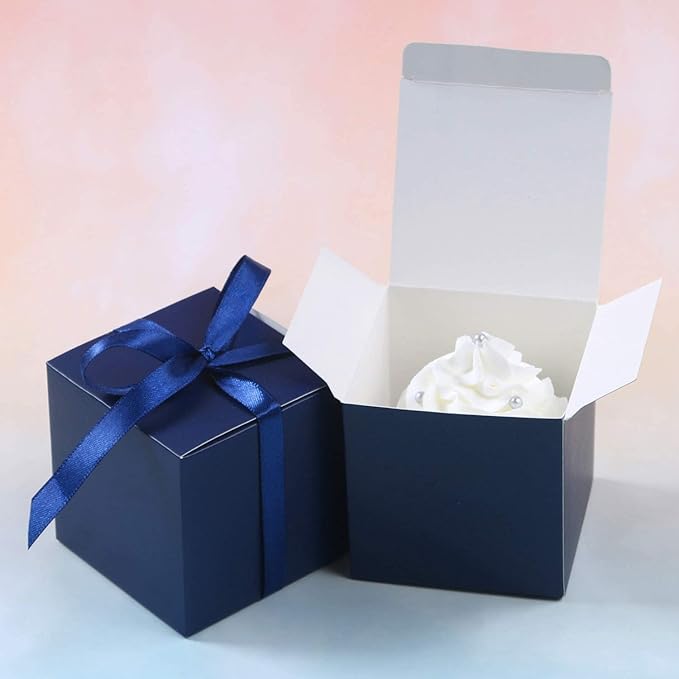 COTOPHER 25pcs Wedding Favor Boxes, Paper Gift Boxes 3x3x3 Inches Small Gift Boxes with Ribbons Small Boxes for Gifts, Crafting, Cupcake, Candy, Bridesmaid Proposal Boxes