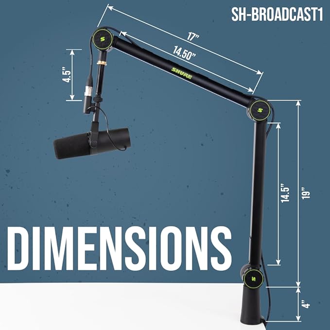 Shure by Gator Deluxe Articulating Desktop Podcasting Mic Boom Arm with Cable Management Channel; (SH-BROADCAST1)