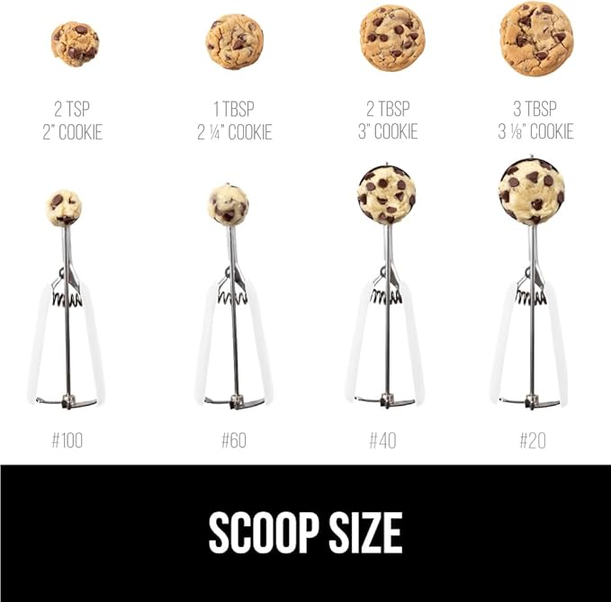GORILLA GRIP Stainless Steel Multipurpose BPA-Free Spring Scoop, 2 TBSP, Melon Ballers, Cookie Dough Scoops, Perfect Portion Sizes, Easy Squeeze and Clean Release, Scooper Size 40, White