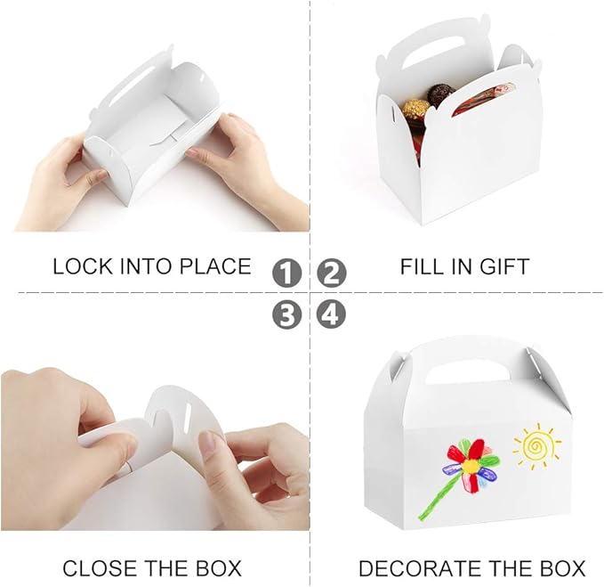 ValBox Treat Boxes 30 Pack White Paper Gable Gift Boxes - Goodies Favor Box for Kids' Birthday Party, Wedding, Baby Shower, 6.2 x 3.5 x 3.5 Inches