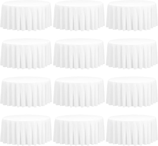 fani 12 Pack 90 Inch Round Tablecloth, White Polyester Tablecloth for Round Table,Washable Fabric Table Cover for Wedding Party Dining Buffet Banquet Restaurant and Camping