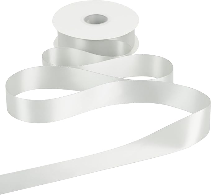 HUIHUANG Silver Ribbon Satin 1-1/2" Wide Double Face Polyester Satin Ribbons for Crafts, Thick Silk Ribbon for Gift Wrapping Hair Bows Floral Bouquet Cake Box Christmas Decor Party Favor - 50 Yards