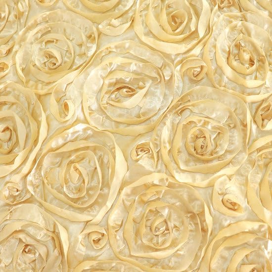 Efavormart 90"x132" Wholesale Rectangle Table Cover Champagne Grandiose Rosette 3D Satin Tablecloth for Wedding Party Event