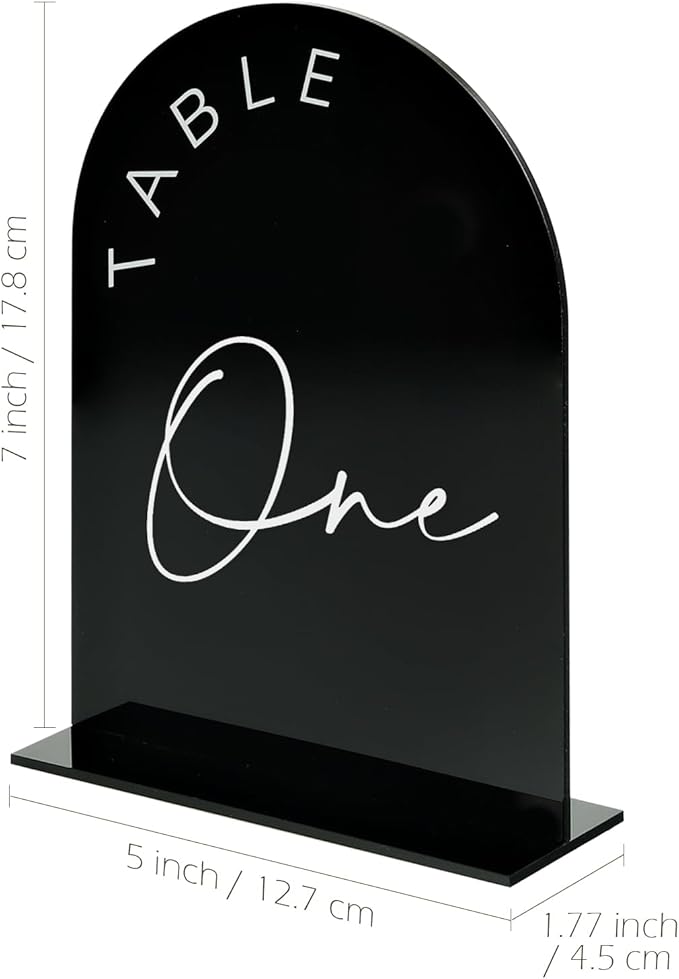 Black Arch Wedding Table Numbers with Stands 1-15, 5x7 Inch Black Acrylic Arch Sign with Holder, Arched Acrylic Table Numbers for Wedding Reception (1-15, 5"x7")