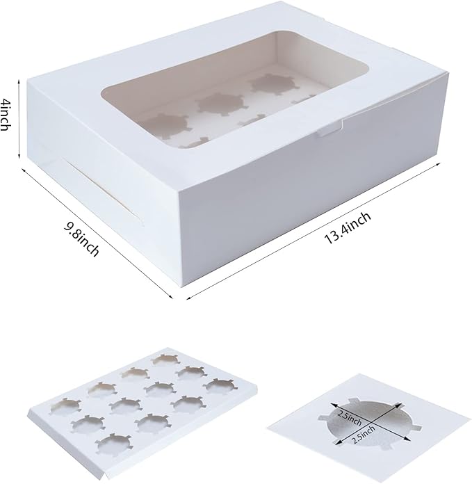 Yeplan 20 Packs Cupcake Boxes,12 Count Cupcake Boxes with Clear Window,13.4x9.8x4 Inch Cookie Boxes,Cupcake Containers,Bakery Boxes for Birthday,Wedding,Party