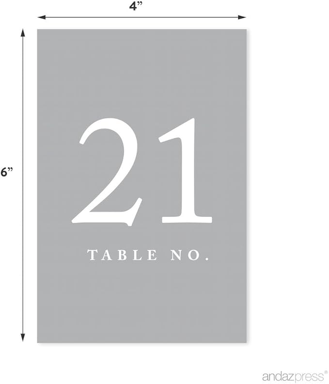Andaz Press Gray Table Numbers 21-40, 4x6-Inches for Wedding & More