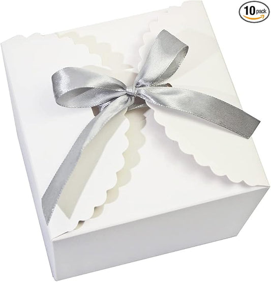 WEWILUCK Small White Gift Box, 10 PCS Pretty Favor Gift Boxes with Lids Bulk for Wedding, Bridesmaid Proposal, Birthday, Party, Holiday, Galentine's Day Presents, 4.75” x 4.75” x 3.53”