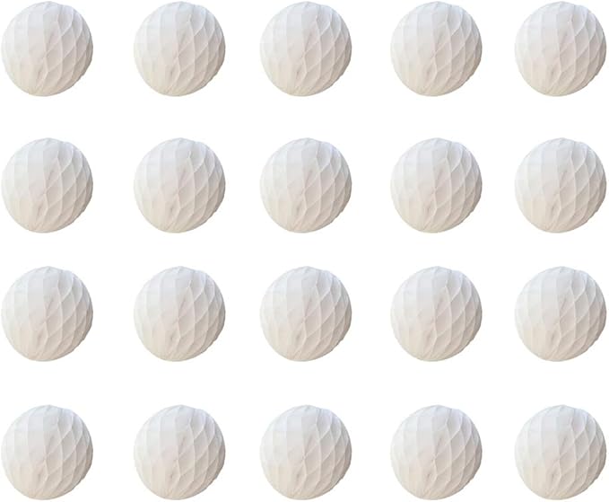 20pcs Honeycomb Flower Balls - Party Decor, Tissue Paper Pom Poms for Birthday, Wedding & Home (3inch, White)