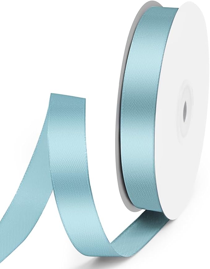 5/8" x 50 Yards Satin Ribbon - Light Blue Silk Ribbon with Spool - Ideal for Gift Wrapping, Floral Bouquets, Crafts, Wedding Party Decorations, Christmas and Sewing Projects