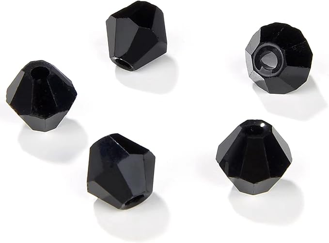 6mm Bicone 450Pcs Black Crystal Glass Beads Faceted Bicone Shape Crystal Glass Spacer Beads for Bracelet Necklace Decorative Hand Jewelry Making (Black, 6MM)
