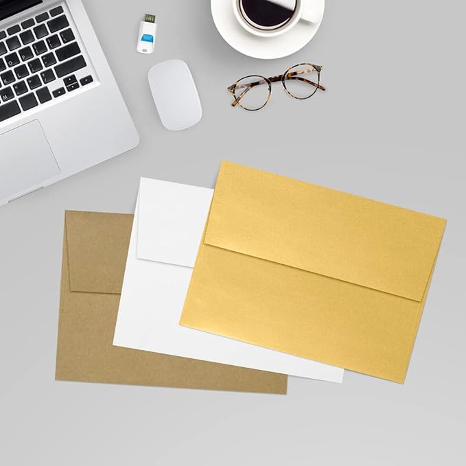 LUXPaper A7 Invitation Envelopes | Peel & Press | 5 1/4" x 7 1/4" | Gold Metallic | 80lb. Text | 500 Qty