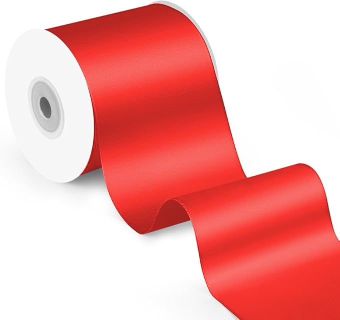 3 Inch x 25 Yard Red Satin Ribbon - Perfect for Gift Wrapping, Cutting Ribbons, Ceremony Décor, Wedding Bouquets, Embroidery, Christmas Crafts & Sewing Projects