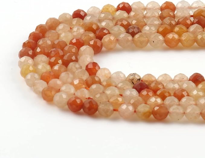 Song Xi 90pcs 4mm Natural Red Aventurine Gemstone Beads Faceted Round Loose Stone Beads for Jewelry Making