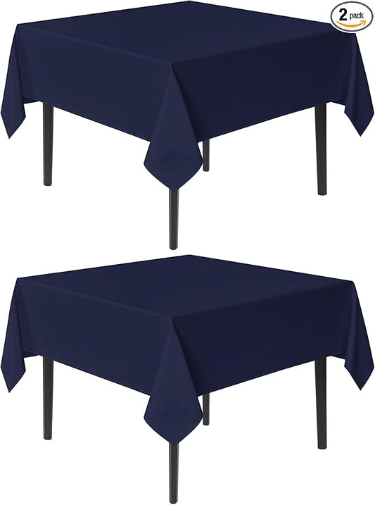 sancua Square Tablecloths 54x54 Inch, 2 Pack - Navy Blue Fabric Table Cloth for Square or Round Tables, Washable Polyester Table Cover for Dinner, Holiday Party, Decorative Display Tables