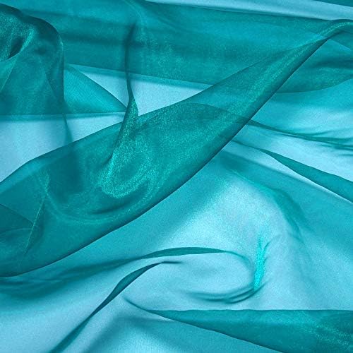 VDS Light Teal Organza Fabric, 45 Yards Continuous, 45” Wide, Wedding Party Decoration Iridescent Crystal Sheer Shiny Organza Tulle Bridal Dress DIY Crafts Costume Sewing Backdrop Arch Cloth
