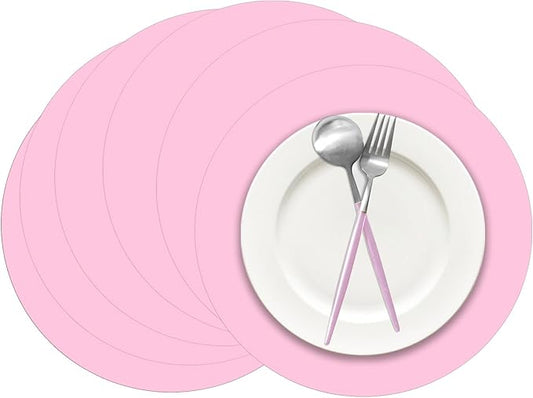 50 Pieces Pink Paper Place Mats Light Pink Round Disposable Table Mats Decorative Placemats for Wedding Bridal Shower Pink Birthday Party Dining Decor