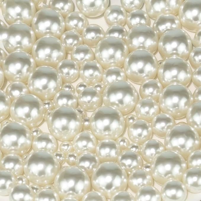 150Pcs Cream Polished No Hole Faux Pearl Beads for Vase Filling Decorations, Plastic Pearls Vase Fillers, Table Scatters, Wedding Centerpiece, Home Decor, 8/14/20 mm