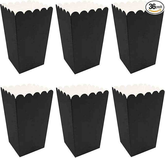36 Pcs Popcorn Boxes Mini Paper Popcorn Box Cardboard Popcorn Container for Party, Black
