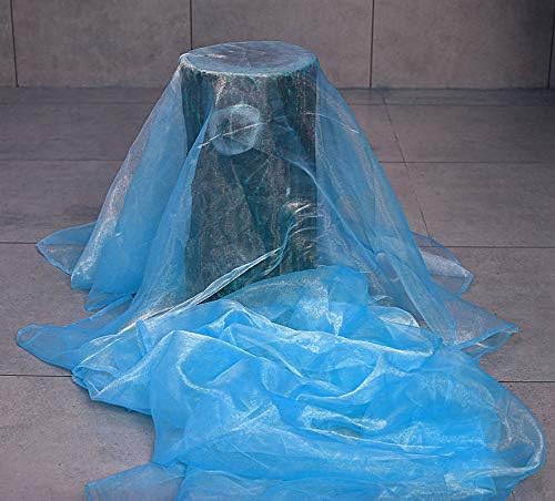 VDS Blue Organza Fabric, 60 Yards Continuous, 45” Wide, Wedding Party Decoration Iridescent Crystal Sheer Shiny Organza Tulle Bridal Dress DIY Crafts Costume Sewing Backdrop Arch Cloth