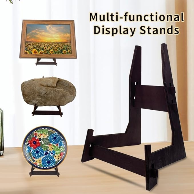 2 Pack 8 Inch Wooden Plate Stands for Display - Plate & Picture Frame Holder for Books, Photos, Plaque, Bowl | Tabletop Decorative Stand