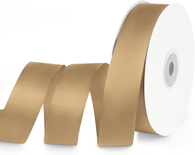 1" x 50 Yards Satin Ribbon - Champagne Gold Silk Ribbon with Spool - Ideal for Gift Wrapping, Floral Bouquets, Crafts, Wedding Party Decorations, Christmas and Sewing Projects