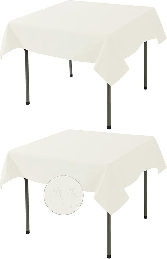Fokitut 2 Pack Waterproof Square Tablecloth, 52x52 Inch, Stain Resistant and Wrinkle Polyester Table Cloth, Fabric Table Cover for Kitchen Dining, Wedding, Party, Holiday Dinner-Ivory