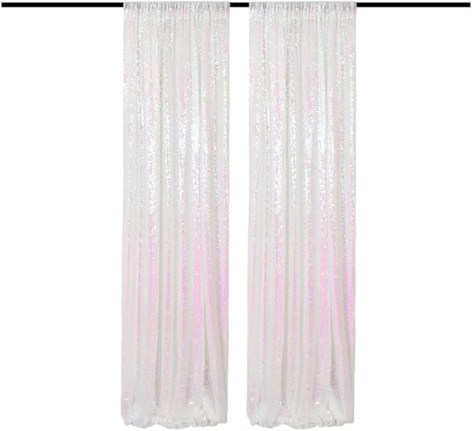 Iridescent White Sequin Backdrop Curtains 2 Panels 2FTx8FT Glitter Iridescent White Photo Backdrop Party Wedding Baby Shower Curtain Sparkle Photography Background