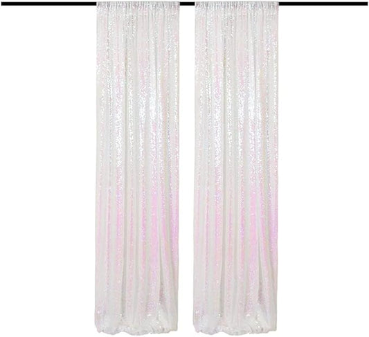 Iridescent White Sequin Backdrop Curtains 2 Panels 2FTx8FT Glitter Iridescent White Photo Backdrop Party Wedding Baby Shower Curtain Sparkle Photography Background