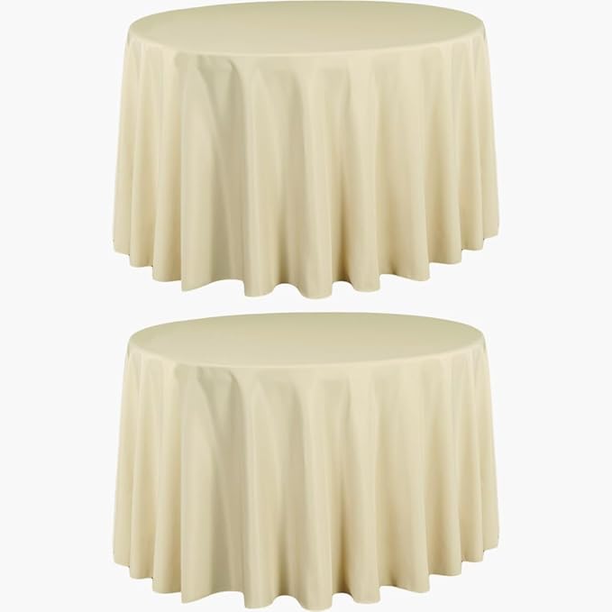 LTC LINENS 2 Pack 108 Inch Round Tablecloth Beige - Great for 48 Inch Round Table Floor Length - Wrinkle Resistant Polyester Fabric Cloth for Wedding
