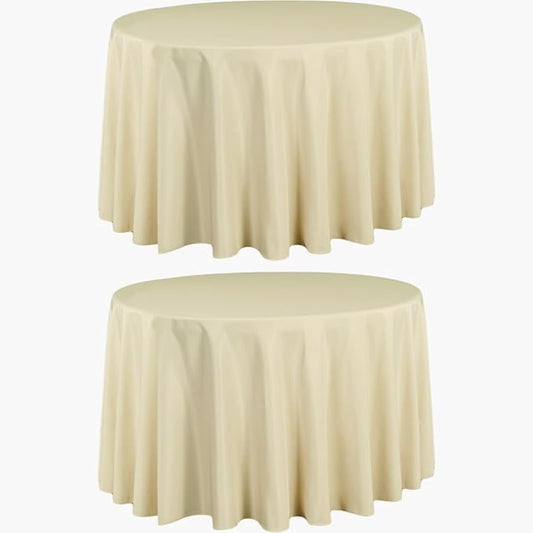 LTC LINENS 2 Pack 108 Inch Round Tablecloth Beige - Great for 48 Inch Round Table Floor Length - Wrinkle Resistant Polyester Fabric Cloth for Wedding