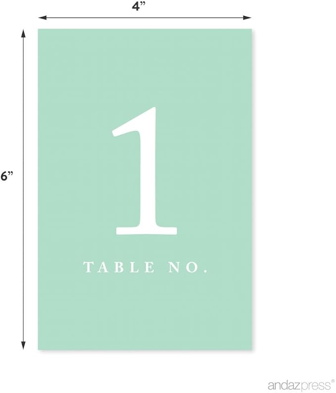 Andaz Press Table Numbers 1-20 on Perforated Paper, Mint Green, 4x6-inch Single Sided Sign, 1-Set, For Weddings, Graduation