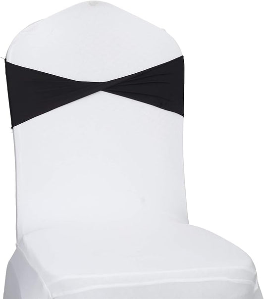 VDS Pack of 75 PCS | Black | Spandex Chair Sashes Bows Without Buckle | Stretch Elastic Banquet Universal Folding Chair Band Tie with for Wedding Party Conference Celebration Event Decoration
