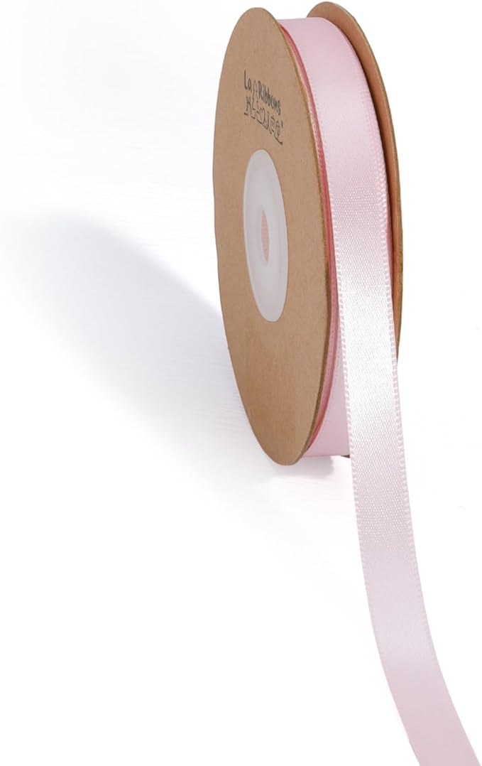 LaRibbons Light Pink Satin Ribbon 3/8 Inch 50 Yards Thin Luxury Double Faced Pink Silk Ribbon for Gift Wrapping Flower Bouquet Crafts Wedding BabyShower Decoration