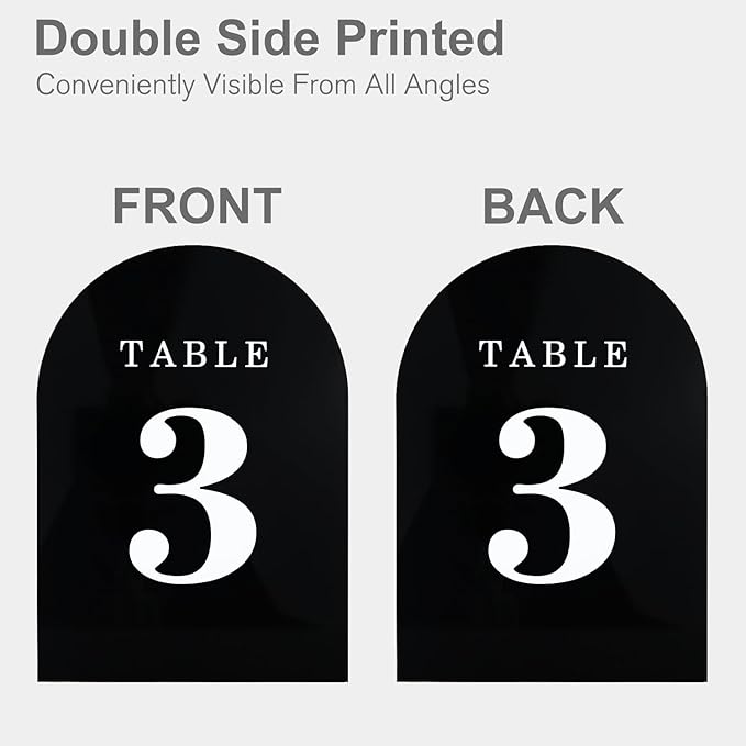 Wedding Table Numbers 1-25, Acrylic Arch Signs with Natural Wood Stands Holders, Rustic Table Decor for Reception & Parties (Black White)