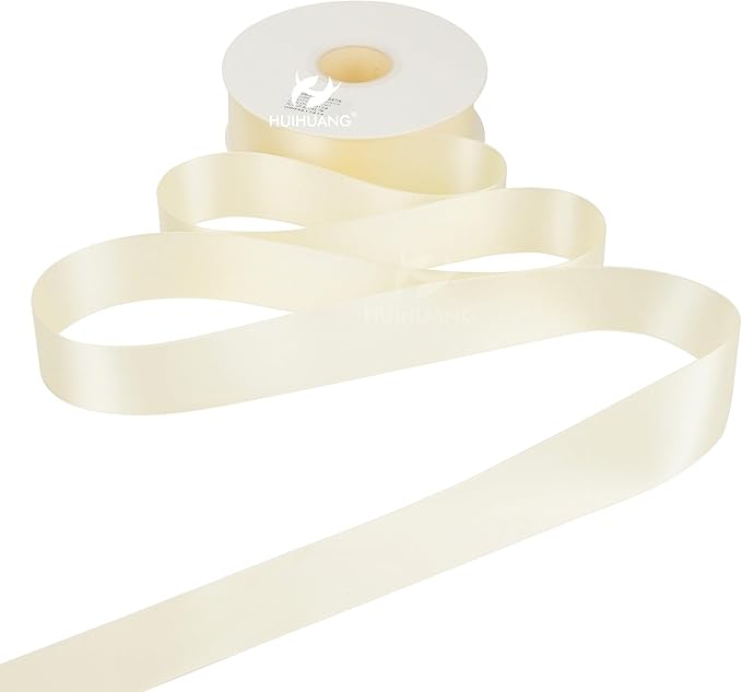 HUIHUANG Ivory Satin Ribbon 1.5 inch Double Face Satin Ribbon Silk Like Cream 50 Yards Per Roll for Gift Wrapping Bows Making Floral Bouquet Wedding Invitations Decor Party Favor