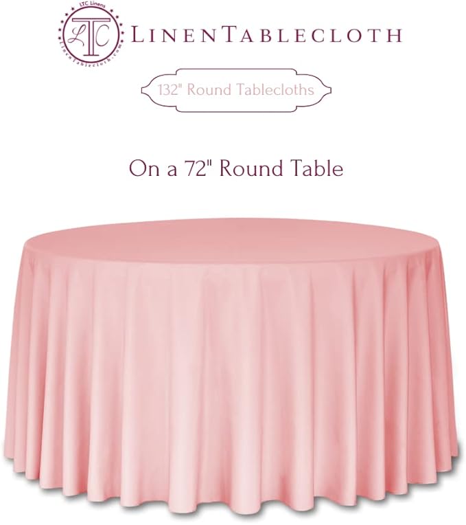 LinenTablecloth 132-Inch Round Polyester Tablecloth Silver