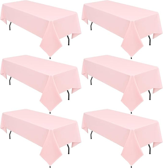 6 Pack Pink Tablecloths for 8ft Rectangle Tables 60 x 126 Inch - Polyester Table Cover Stain and Wrinkle Resistant Washable Fabric Table Clothes for Wedding Party Banquet Reception Restaurant