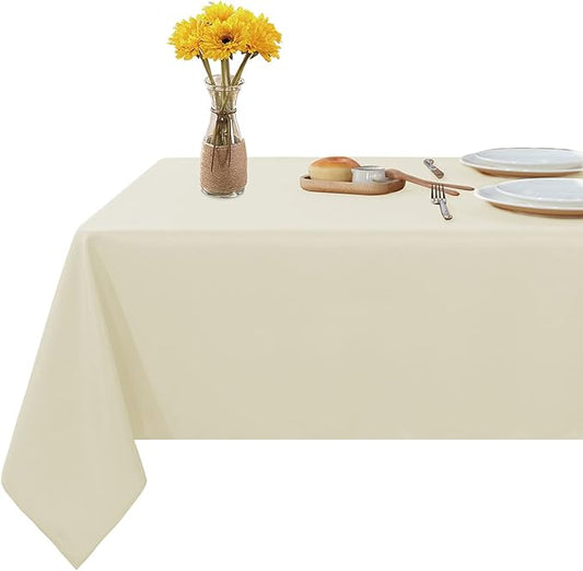 Fitable Rectangle Tablecloth Stain and Wrinkle Resistant Washable Polyester Table Cloth for Buffet Parties and Camping (60x102 inch, Ivory)