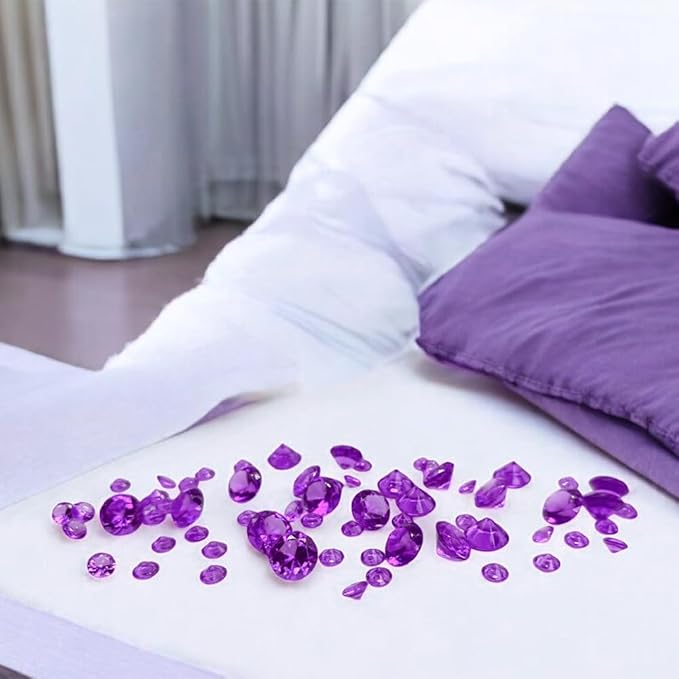 HappyFiller Fall Thanksgiving Decoration 720 Pcs Purple Acrylic Diamonds Gems,Wedding Diamond Confetti Party Favor,Table Scatters,Treasure Gemstones,Floral Home Centerpieces,Mix 0.8" and 0.4"