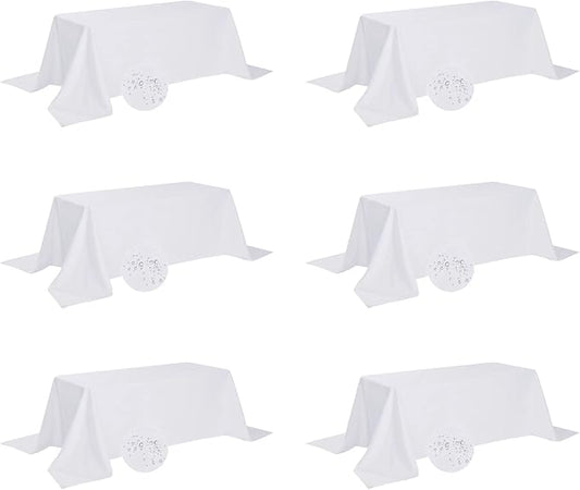 Fokitut 6 Pack Waterproof Rectangle Tablecloth, 90x156 Inch,Stain Resistant and Wrinkle Polyester Table Cloth, Fabric Table Cover for Kitchen Dining, Wedding, Party, Holiday Dinner-White