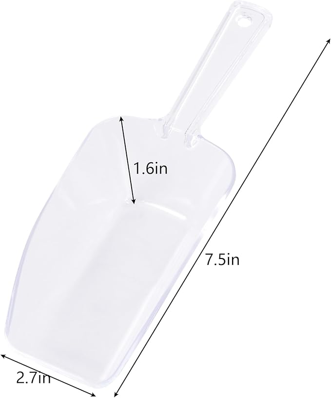 6Pcs Clear Plastic Ice Scoop, 7.5 Inch Multi-purpose Kitchen Scoops for Party Wedding Food Popcorn Snack Cookie Candy Sugar Bar Jars Freezer Dry Goods (Clear)